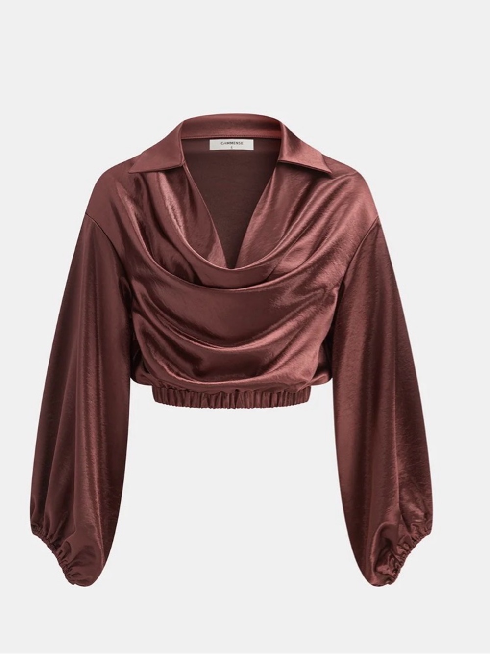 Commense Satin Cowl Clinched Blouse  in Burgundy
